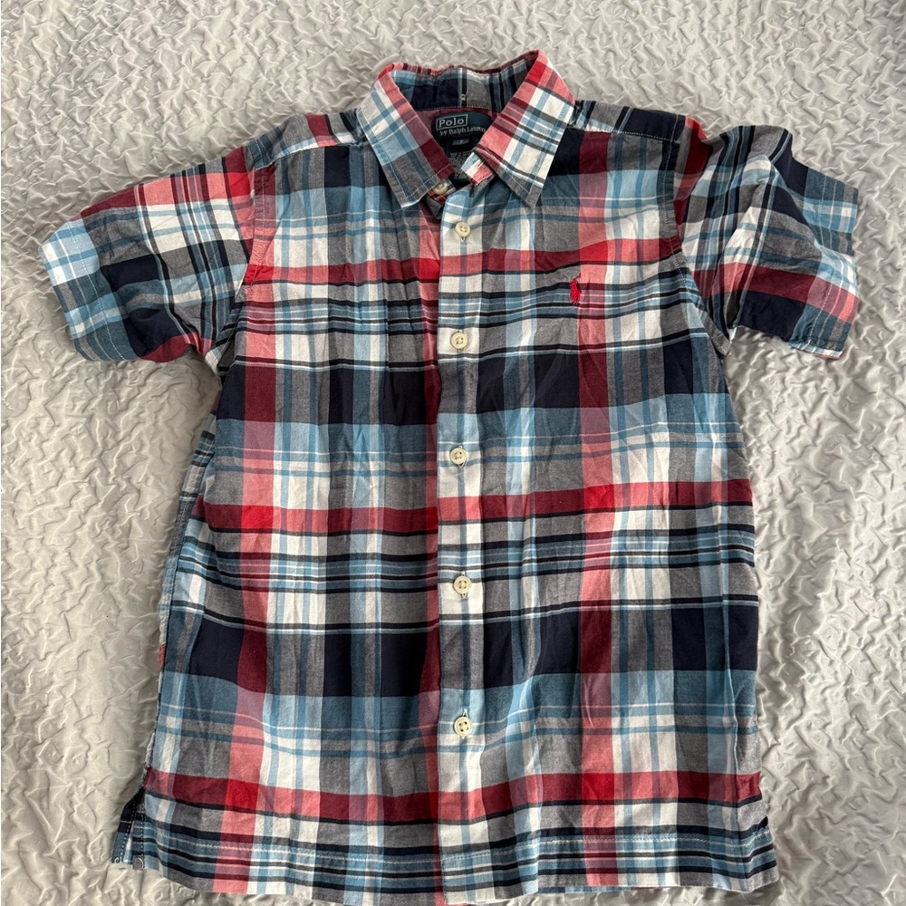 Ralph Lauren Kids Checkered Shirt - Navy, Red, and Light Blue